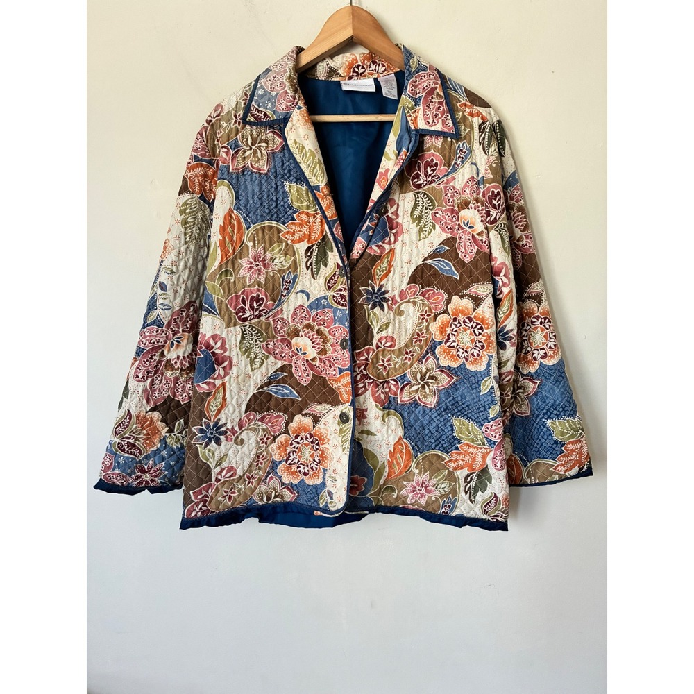 Alfred Dunner VTG Patchwork Quilted 18 Silk Jacket Floral Paisley Retro Preppy